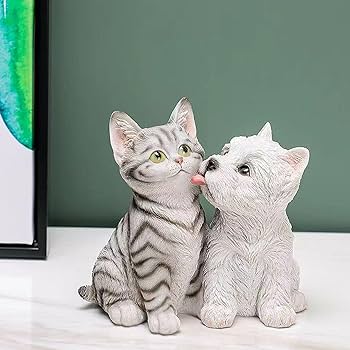 ハンドメイド 個性的 アート作品 動物 置物 雑貨 可愛い 猫 犬 Amazon.co.jp: かわいい猫犬像、樹脂猫犬置物、屋外屋内装飾